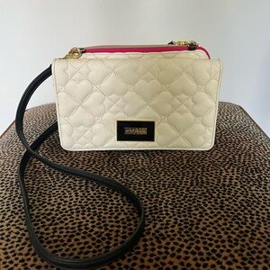 Betsey Johnson Cream Heart Quilted Crossbody Bag